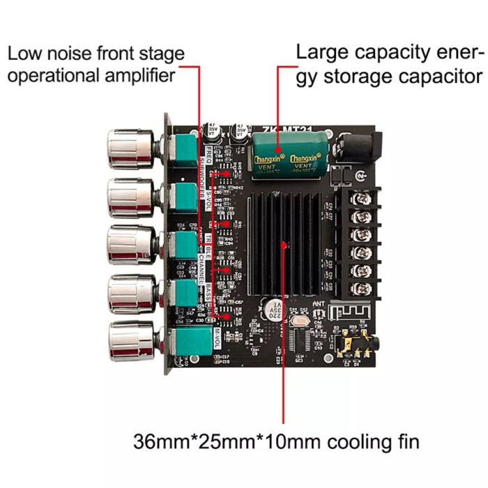 Стерео аудіо підсилювач 2.1-канальний AMP AUX ZK-MT21 з Bluetooth 5.0 Diymore