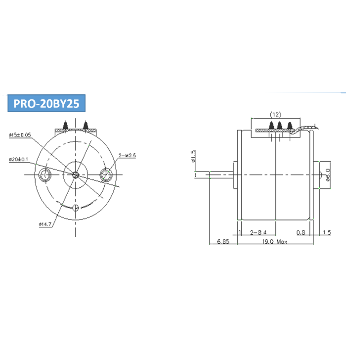 Кроковий двигун PRO-20BY25 12V 20мм 800 PPS